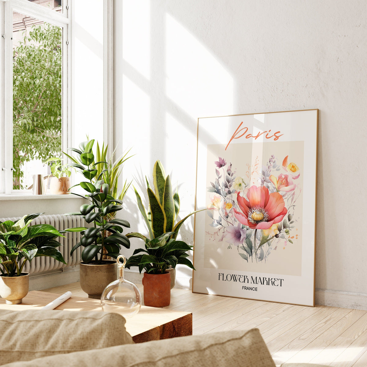 Paris Flower Market France Design Poster I Geschenkidee I Wanddeko Wohnzimmer Küche I Skandinavisches Design I Deko Print ohne Rahmen