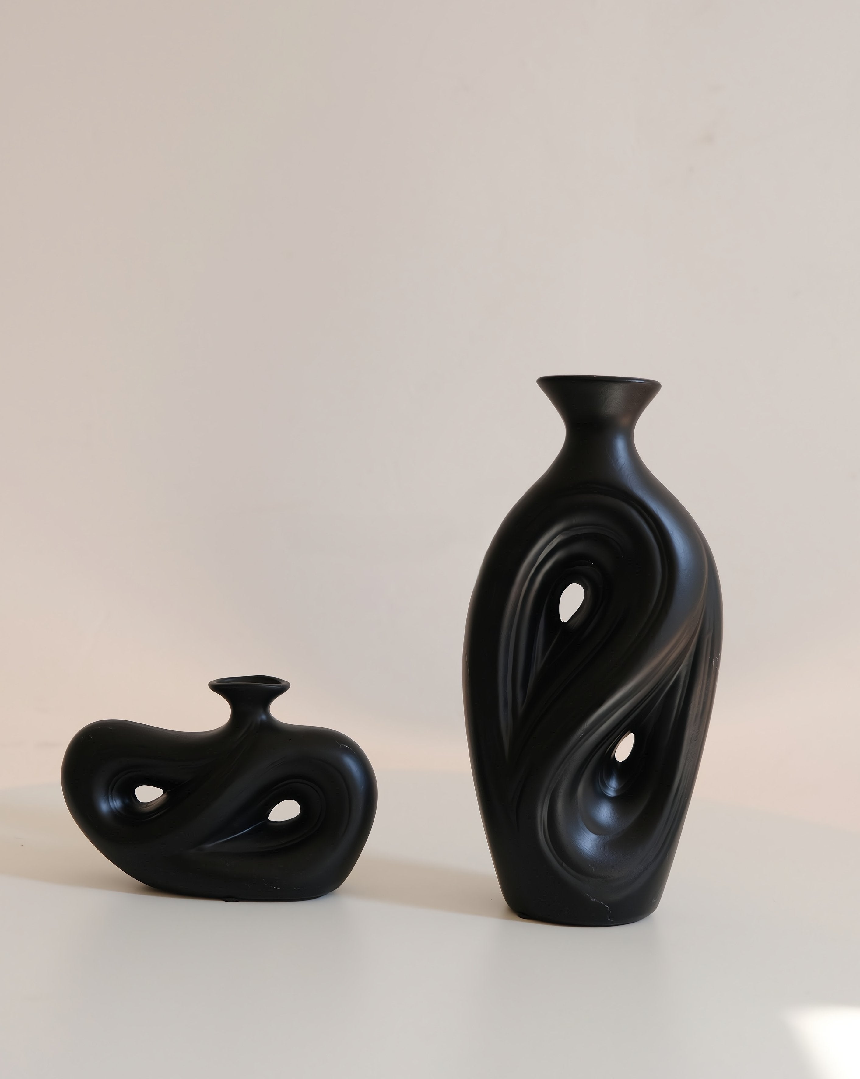 Handmade Contemporary Abstract Ceramic Black Flower Vase - Decorative Irregular Vase