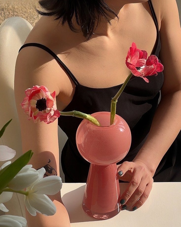 Retro Farbglasierte Dekorative Vase - Einzigartige Rosa Glasvase