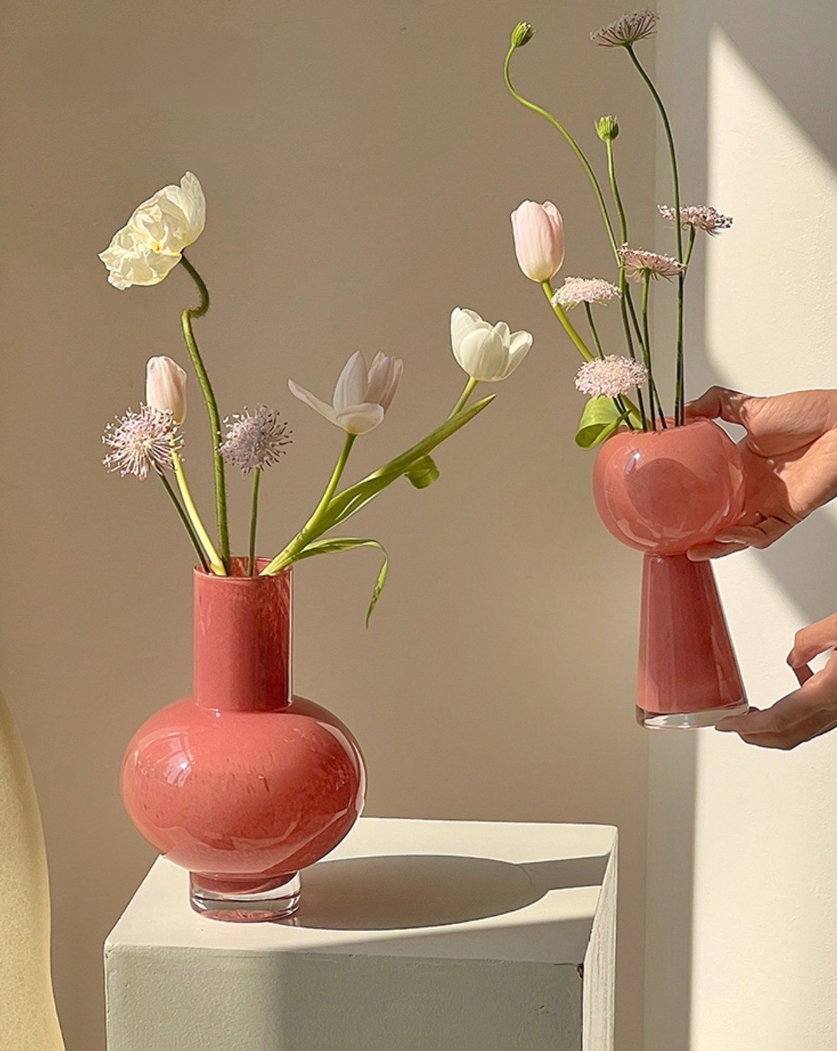 Retro Farbglasierte Dekorative Vase - Einzigartige Rosa Glasvase