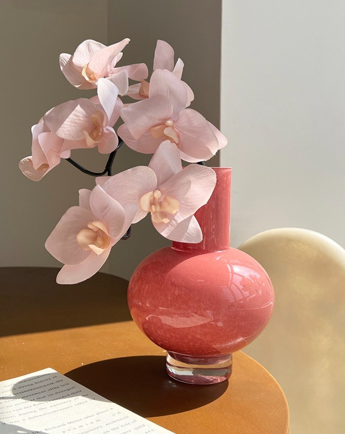 Retro Farbglasierte Dekorative Vase - Einzigartige Rosa Glasvase