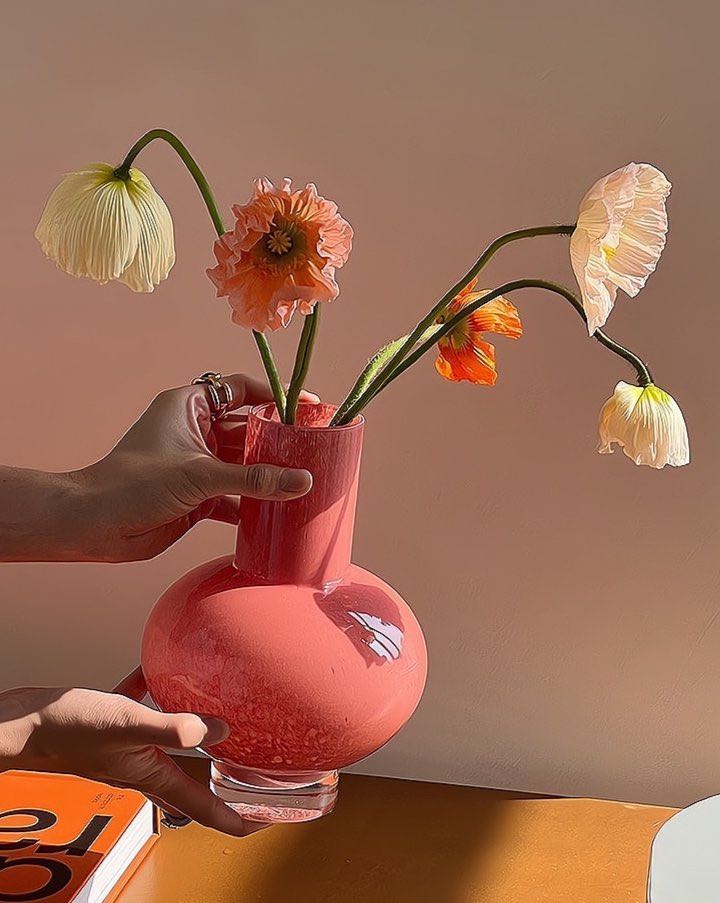 Retro Farbglasierte Dekorative Vase - Einzigartige Rosa Glasvase